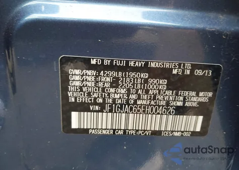 2014 Subaru Impreza 2.0I Premium from USA, damaged, VIN JF1GJAC65EH004626